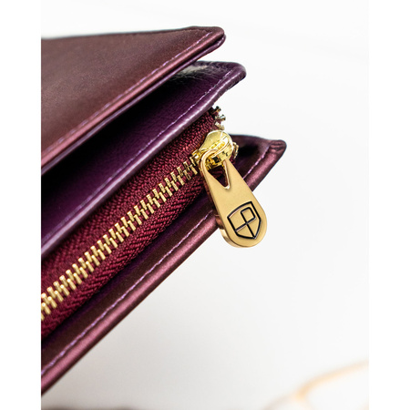 Damen-Geldbörse aus Natur- und Öko-Leder in violetter Farbe, mit Magnet und Reißverschluss verschließbar - Peterson