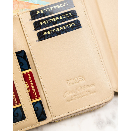 Beige Damen-Geldbörse aus Öko-Leder mit Noppenstruktur, mit Druckknopfverschluss - Peterson