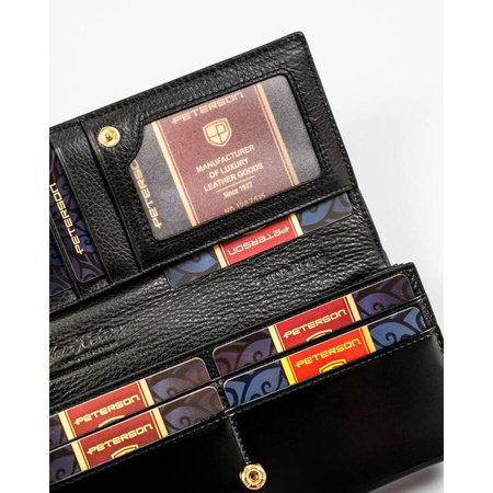 Lackierte Damen Geldbörse aus Leder in Schwarz mit Druckknopfverschluss – Peterson