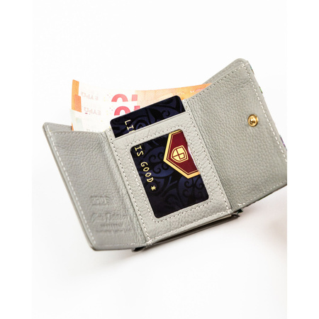 Mehrfarbige Damen Minigeldbörse aus Leder mit Blumenmuster, Bügel- und Druckknopfverschluss – Peterson