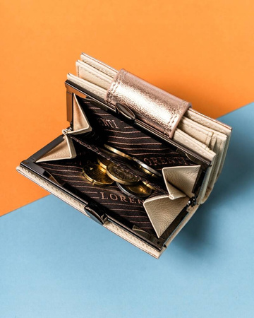 Kleine Damen Geldbörse aus glänzendem Leder mit Bügel- und Druckknopf – Lorenti