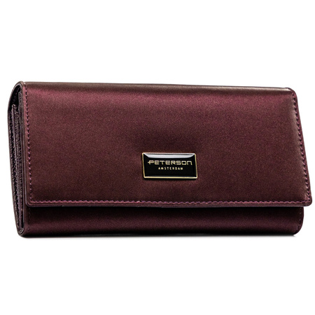 Damen-Geldbörse aus Natur- und Öko-Leder in violetter Farbe mit Druckknopfverschluss – Peterson