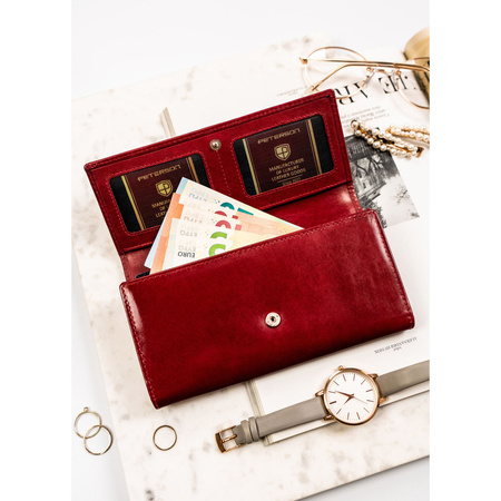 Große Damen Geldbörse rot aus Leder mit Klappe und Druckknopf – Peterson