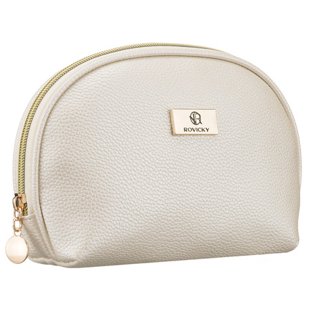 Beige Kosmetiktasche aus Öko-Leder, ein Fach, mit Reißverschluss – Rovicky