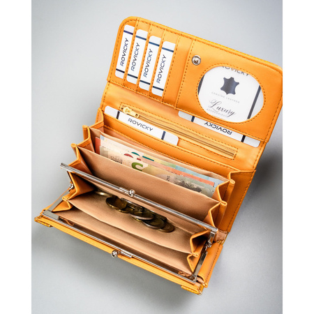 Braune, horizontale Damen-Geldbörse aus Öko-Leder mit Druckknopfverschluss - 4U Cavaldi