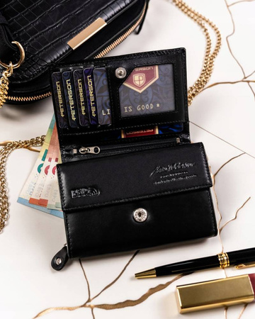 Geschenkset: große Damen Geldbörse und Schlüsselanhänger aus Leder – Peterson