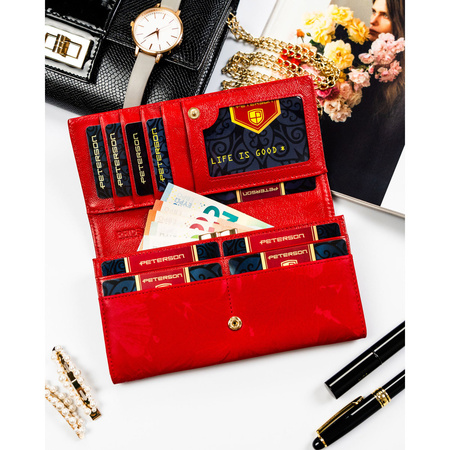 Rote Damen-Geldbörse aus Natur- und Öko-Leder mit Druckknopfverschluss – Peterson