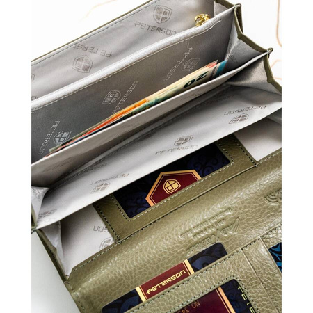 Lackierte Damen Geldbörse in Grau mit Reißverschlussfach – Peterson