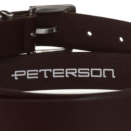 Dunkelbrauner, schmaler Damen-Gürtel aus Öko-Leder mit silberner Schnalle - Peterson