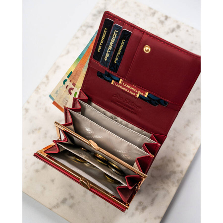 Damen-Geldbörse aus Leder, rot, mit Druckknopfverschluss – Peterson