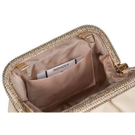 Beige Damen Clutch aus Öko-Leder mit Kettenträger – Rovicky