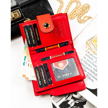 Rote Damen-Geldbörse aus Öko-Leder mit Reißverschluss und Druckknopf – Peterson