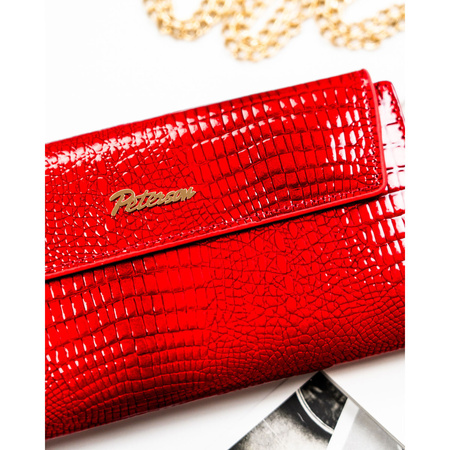 Große, horizontale Damen-Geldbörse aus Öko-Leder in Rot mit Krokodilhaut-Prägung – Peterson