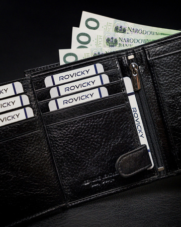 Klassische Herren Geldbörse Hochformat mit Verschluss aus Echtleder mit RFID-Technologie – Rovicky