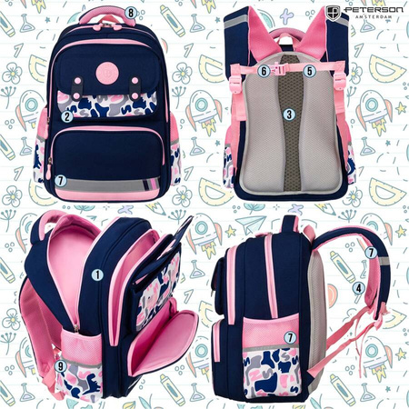 Praktischer Rucksack aus Polyester in Marineblau-Rosa auf ergonomischen Schultergurten – Peterson