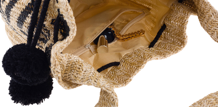 Kleine Strohtasche im Beuteldesign mit Pompons – ideal für den Sommer – Cavaldi