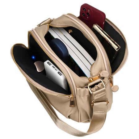 Nylonfarbene, beige Damen-Umhängetasche mit sechs zusätzlichen Taschen – Peterson