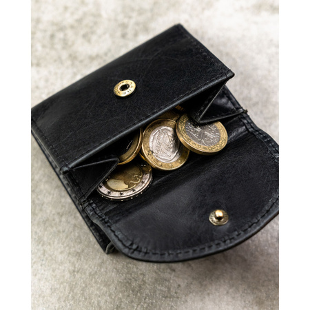 Kleine Herren-Geldbörse aus Leder in Schwarz mit Druckknopfverschluss – Rovicky