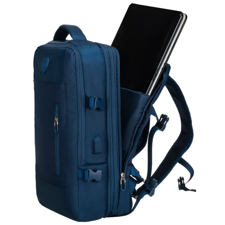 Reise-Rucksack aus Cordura in Marineblau, ausgestattet mit USB-Anschluss - Peterson