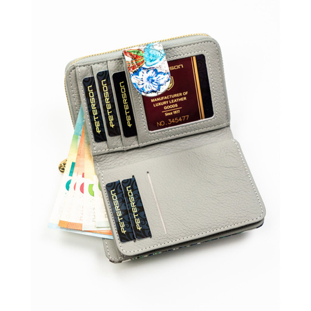 Mehrfarbige, vertikale Damen Geldbörse aus Leder mit Druckknopf und Reißverschluss – Peterson