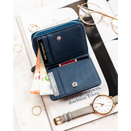 Kleine Damen-Geldbörse aus Natürlichem Leder und Öko-Leder in Marineblau - Peterson