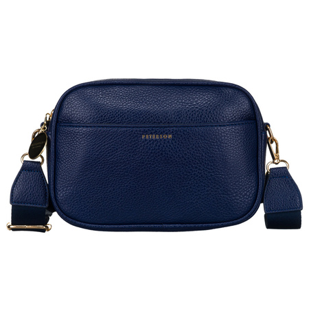 Moderne dunkelblaue Damen City-Umhängetasche mit zwei Schulterriemen und Anhänger aus Öko-Leder – Peterson