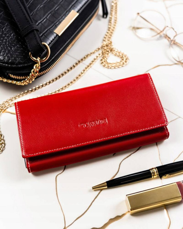 Damen Geldbörse aus Leder in Querformat mit Druckknopf – 4U Cavaldi