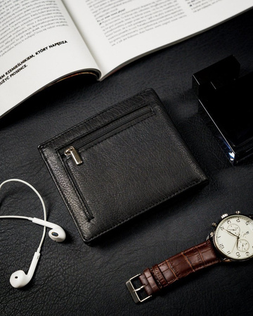 Herren Geldbörse querformat mit Reißverschlussfach, Echtleder, RFID Stop – Rovicky
