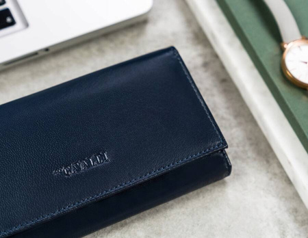 Elegante, längliche Damen Geldbörse mit Klappe und Druckknopf – Cavaldi