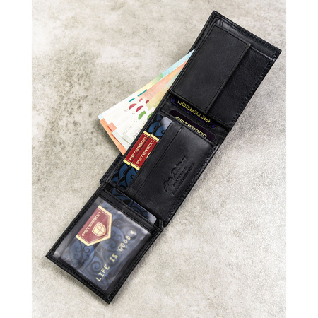 Schwarze Herren-Geldbörse aus Naturleder ohne äußeren Verschluss – Peterson