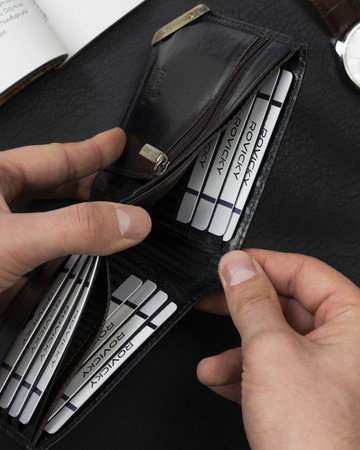 Herren Geldbörse Querformat mit goldenem Akzent aus Glattleder – Rovicky