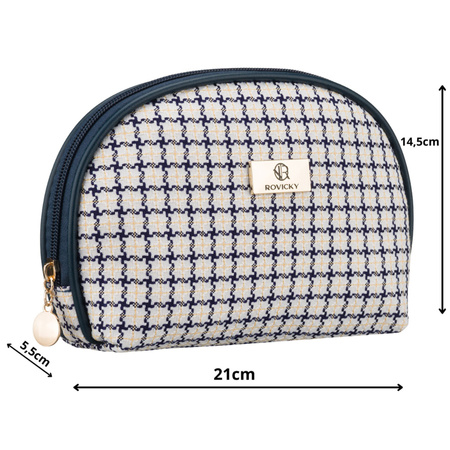 Beige-blaues Damen-Kosmetiktäschchen mit Karomuster, mit Reißverschluss – Rovicky