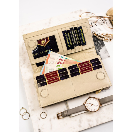 Damen Geldbörse aus Leder mit Magnetverschluss und Schlangenleder-Optik in Beige – Peterson