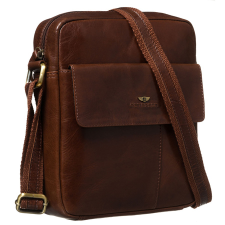 Herren-Umhängetasche aus Leder in Braun mit einer kleinen Tasche im Set – Peterson