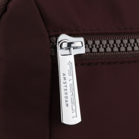 Bordeauxfarbene Damen-Umhängetasche aus Polyester, aufgehängt an einem verstellbaren Gürtel – Peterson