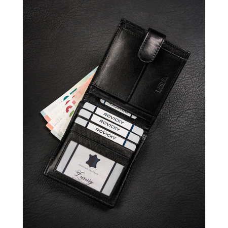 Schwarze, horizontale Herren Geldbörse aus Leder mit Druckknopf – Ronaldo