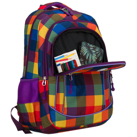 Schulrucksack mit Karomuster aus Polyester, anpassbaren Schultergurten - Peterson