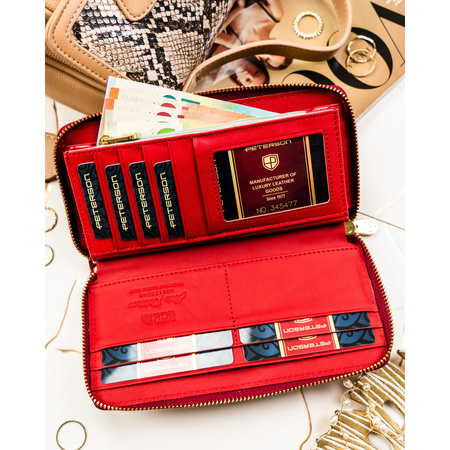 Große Damen-Geldbörse aus lackiertem Naturleder in Rot mit Reißverschluss – Peterson