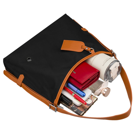 Peterson Damen-Handtasche, schwarz, aus Polyester und Öko-Leder, einteilig