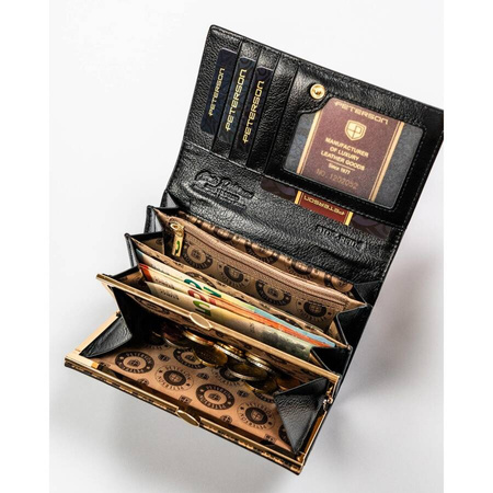 Moderne Damen Geldbörse aus echtem Leder in Rot-Schwarz mit Druckknopf und Bügelverschluss – Peterson