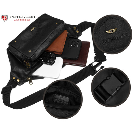 Herren Bauchtasche schwarz aus Leder mit Reißverschluss – Peterson