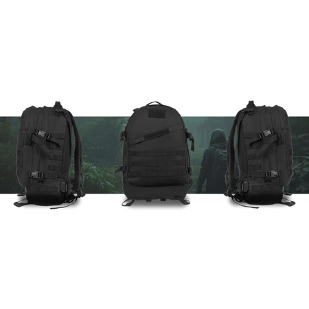 Peterson – Schwarzer Militärrucksack, dreifach unterteilt, an verstellbaren Trägern aufgehängt