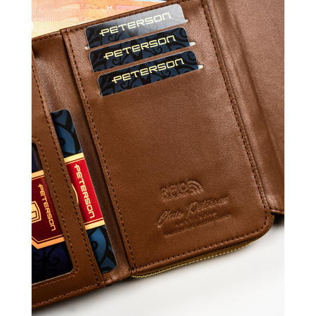 Braune Damen-Geldbörse aus Öko-Leder mit Druckknopf- und Reißverschluss – Peterson