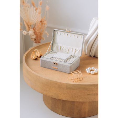 Graue, elegante Schatulle mit Schnappverschluss und Schlüssel – Peterson