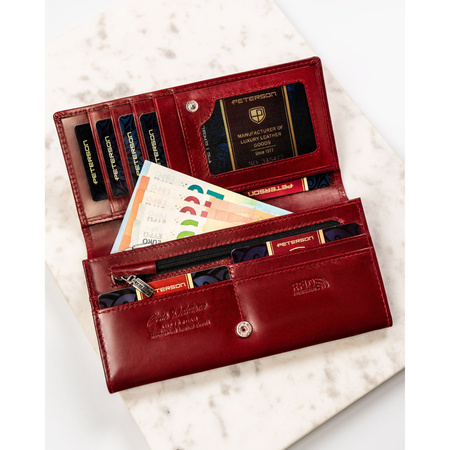 Elegante Damen Geldbörse aus Leder in Rot mit Druckknopf – Peterson