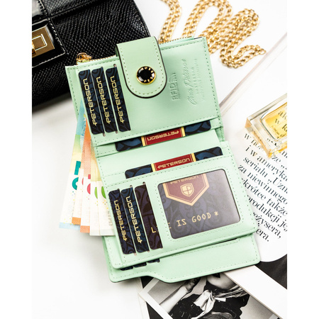 Grüne Damen-Geldbörse aus Öko-Leder mit Reißverschluss und Druckknopf – Peterson