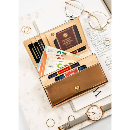 Damen Geldbörse aus echtem Leder in Schwarz-Gold mit Reißverschlusstasche – Peterson