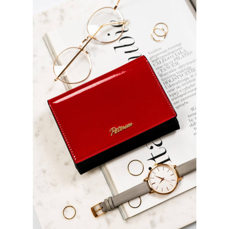 Rot-schwarze Damen Geldbörse mit Münzfach und Bügelverschluss – Peterson