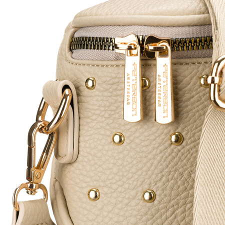 Beige Damen-Bauchtasche aus Öko-Leder, verziert mit Nieten – Peterson