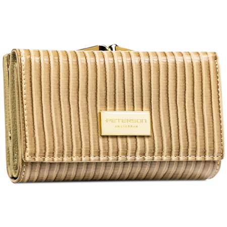 Beige Damen-Geldbörse aus Natur- und Öko-Leder mit gerippter Textur - Peterson